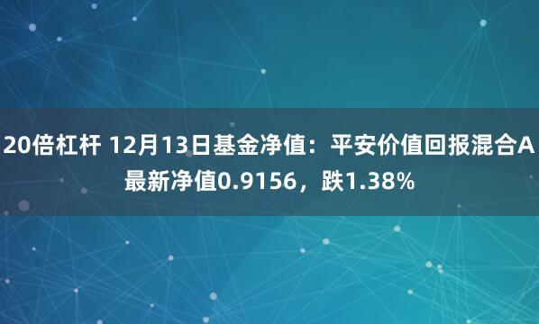 20倍杠杆 12月13日基金净值：平安价值回报混合A最新净值0.9156，跌1.38%