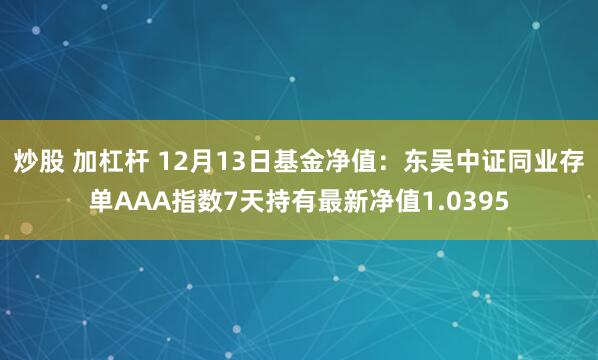 炒股 加杠杆 12月13日基金净值：东吴中证同业存单AAA指数7天持有最新净值1.0395