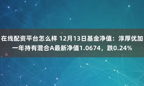 在线配资平台怎么样 12月13日基金净值：淳厚优加一年持有混合A最新净值1.0674，跌0.24%