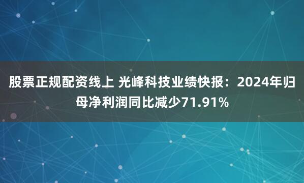 股票正规配资线上 光峰科技业绩快报：2024年归母净利润同比减少71.91%